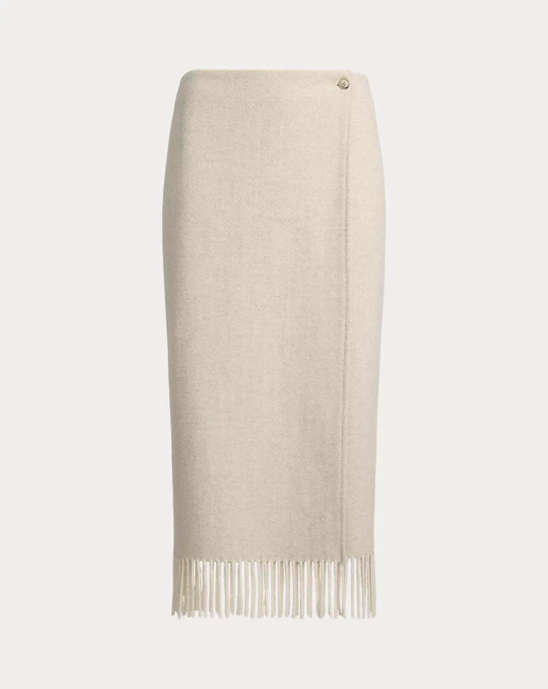 Fringe Herringbone Wrap Skirt