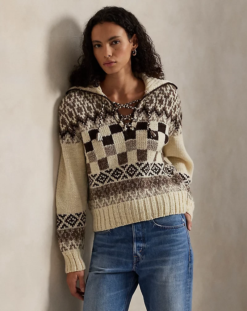 Lace-Up Wool Sweater