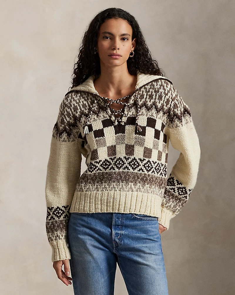 Lace-Up Wool Sweater