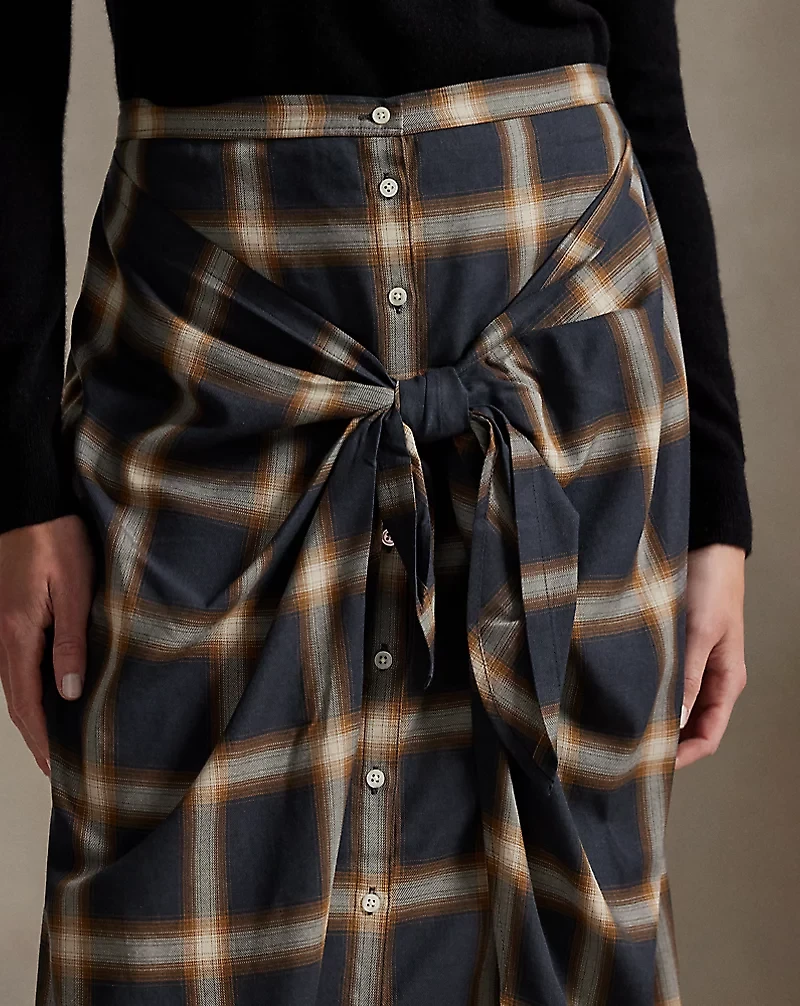 Plaid Tie-Front Skirt