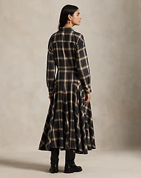 Plaid Twill Paneled Shirtdress