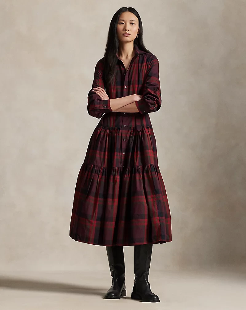 Plaid Tiered Shirtdress