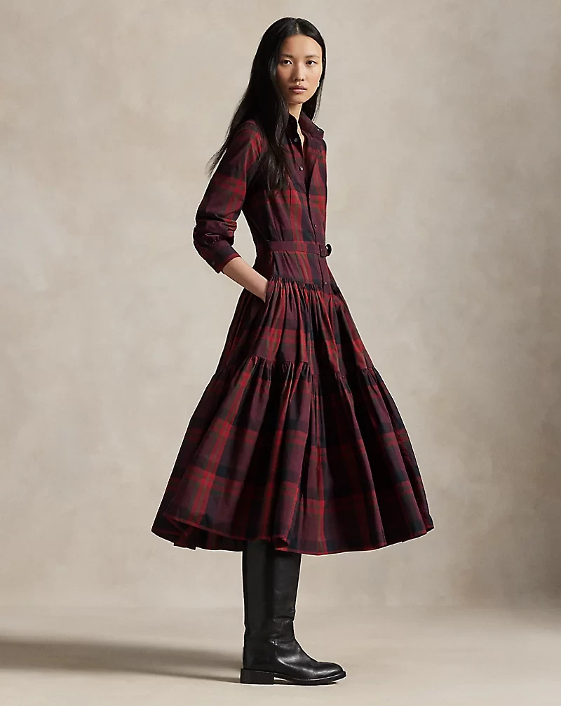 Plaid Tiered Shirtdress