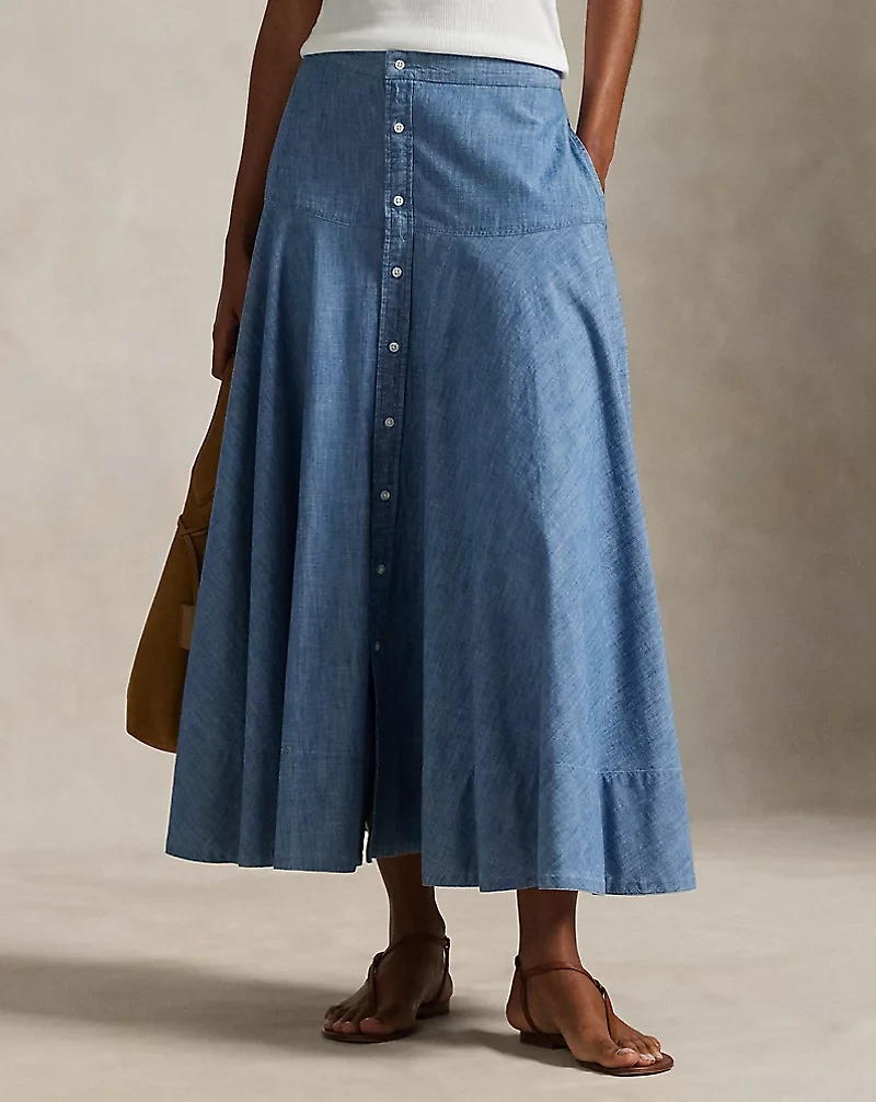 Cotton Chambray A-Line Skirt