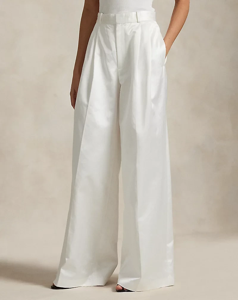 Pleated Satin Wide-Leg Pant