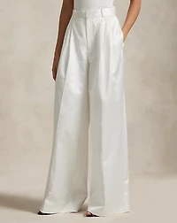 Pleated Satin Wide-Leg Pant