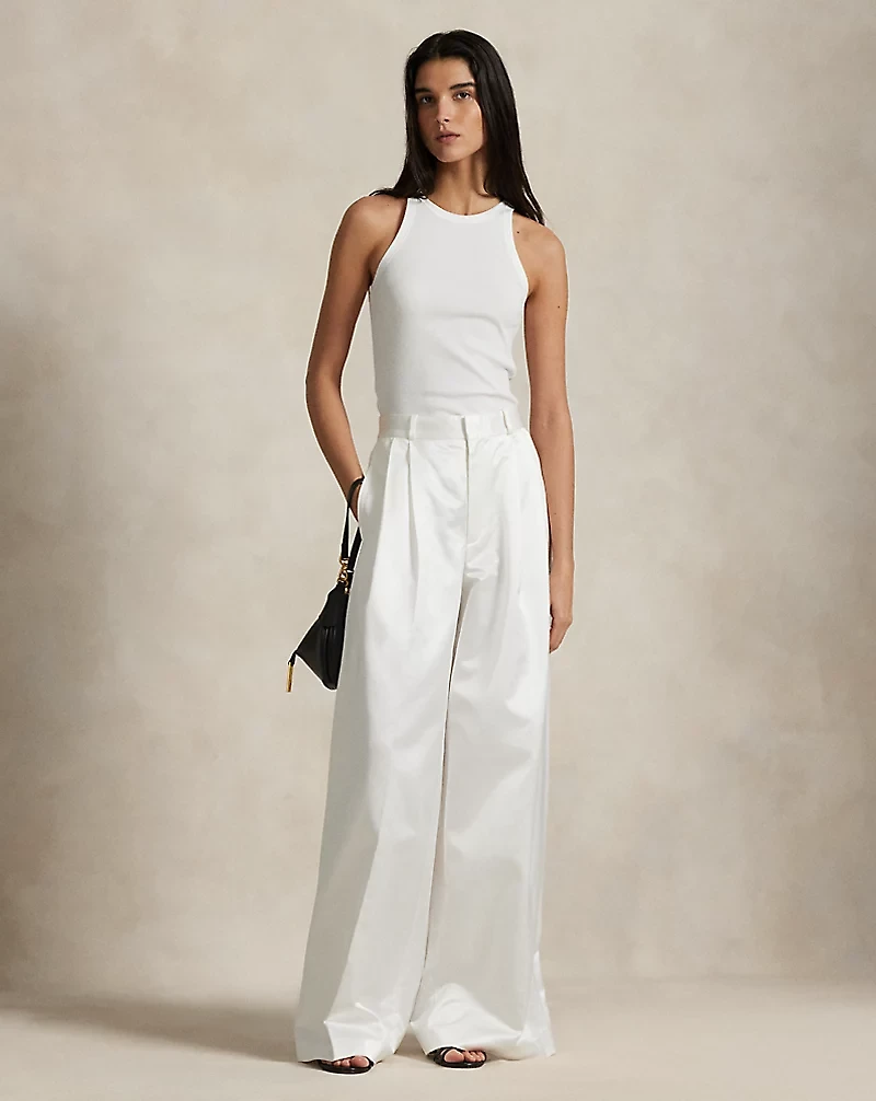 Pleated Satin Wide-Leg Pant
