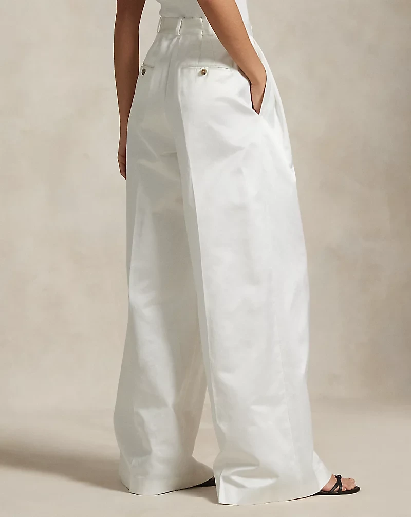 Pleated Satin Wide-Leg Pant