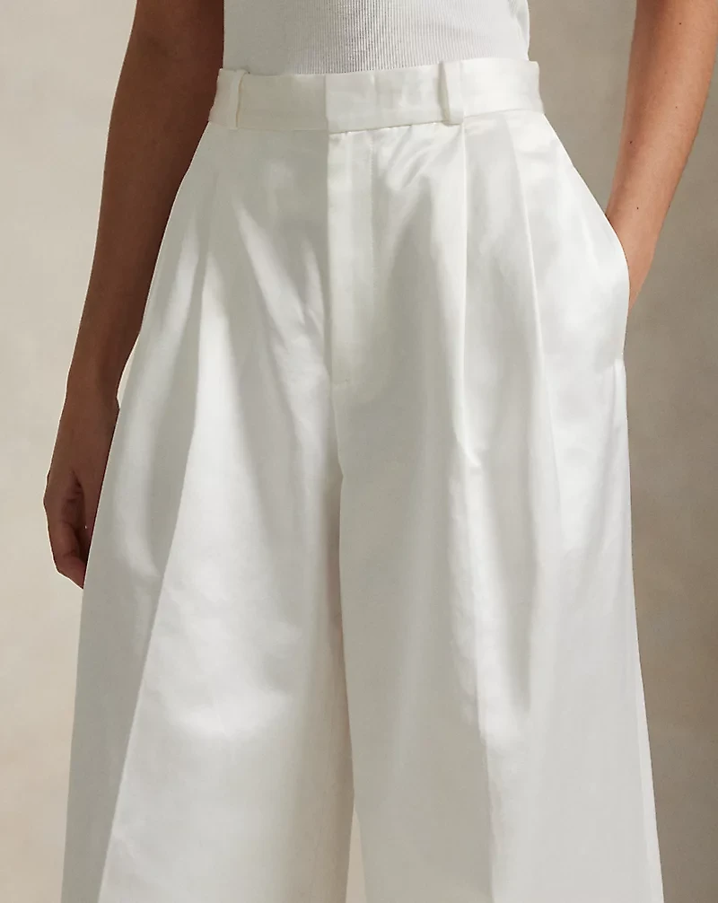 Pleated Satin Wide-Leg Pant