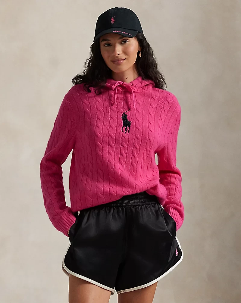 Pink Pony Cable-Knit Hoodie