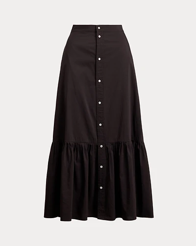 Ruffled-Hem Cotton-Silk Skirt