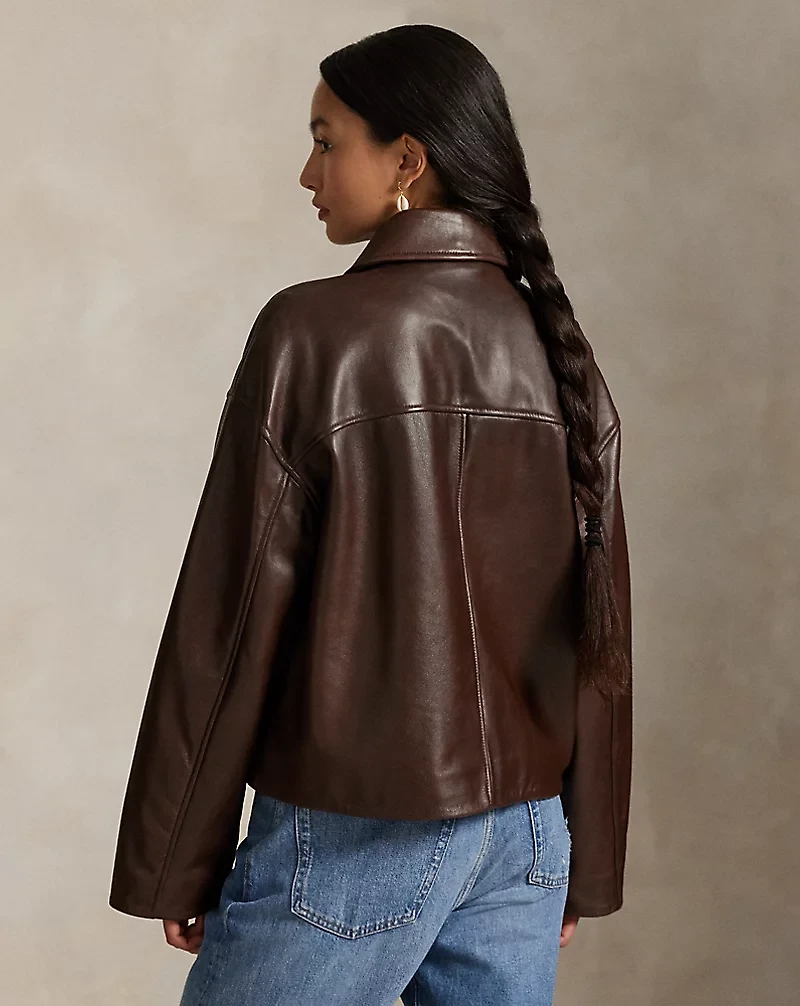 Cropped Leather Bomber Jacket