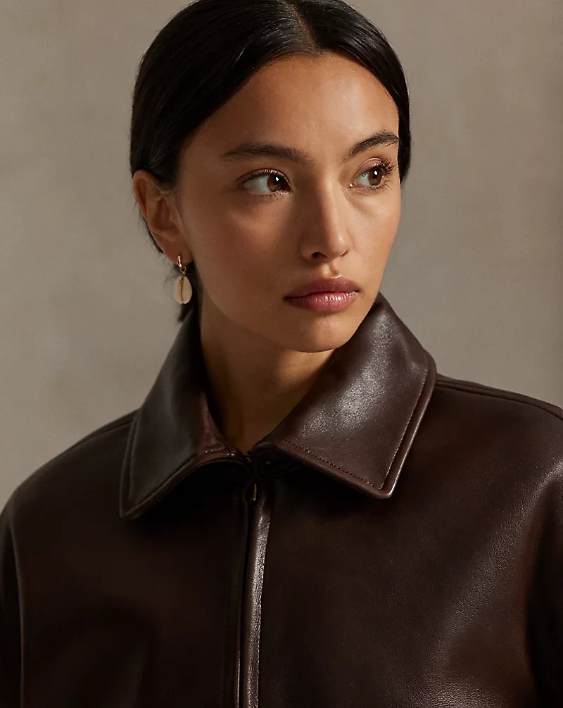 Cropped Leather Bomber Jacket