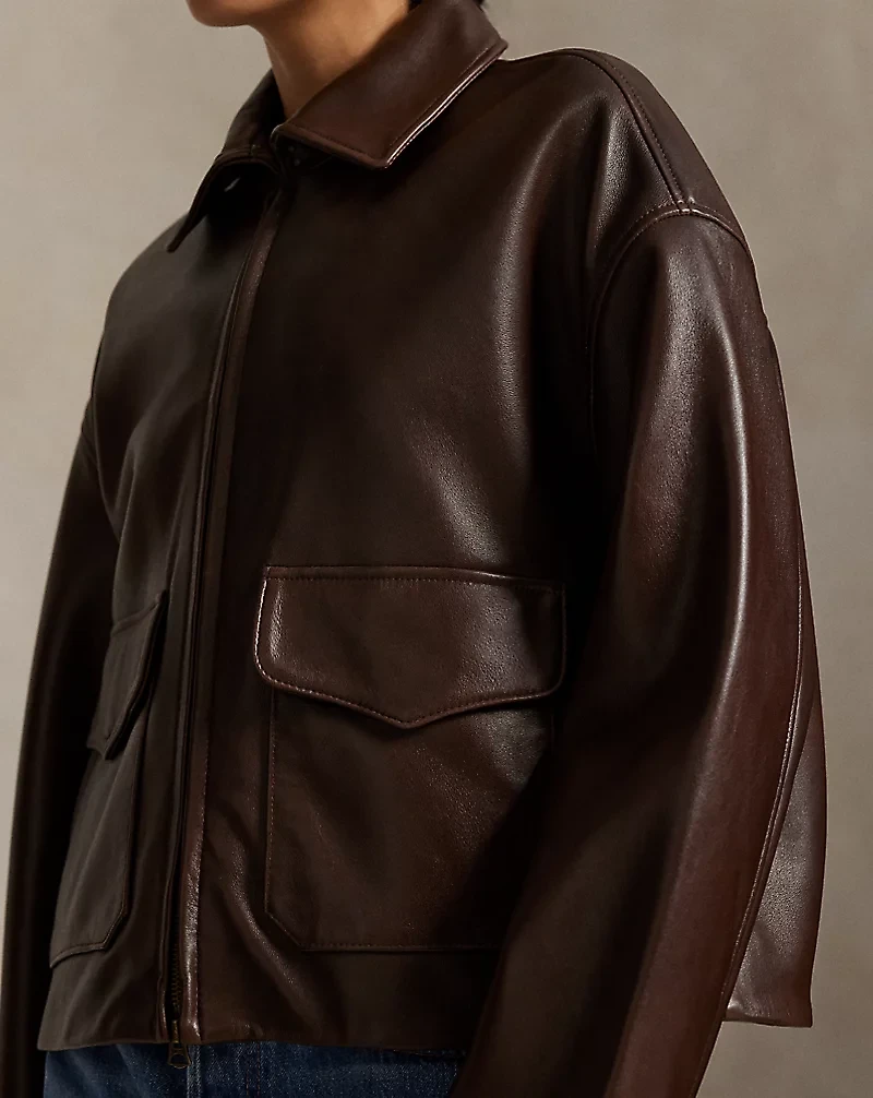Cropped Leather Bomber Jacket