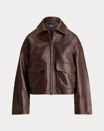 Cropped Leather Bomber Jacket
