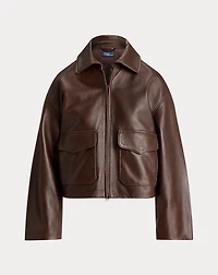 Cropped Leather Bomber Jacket