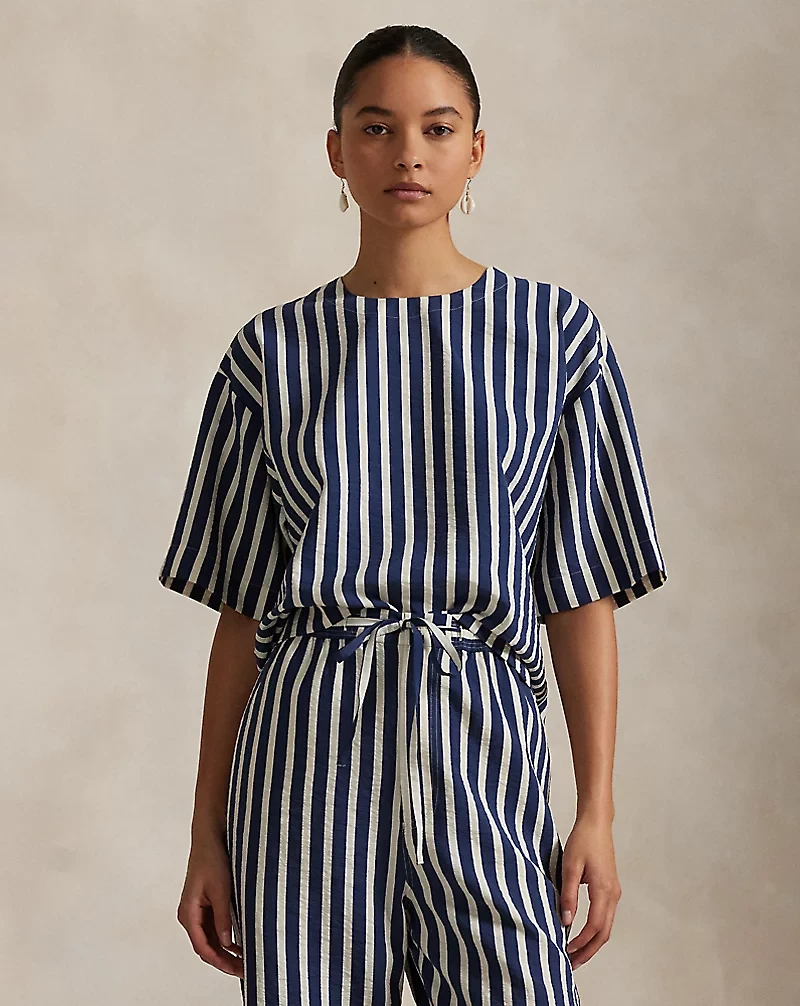 Striped Silk-Blend Short-Sleeve Top