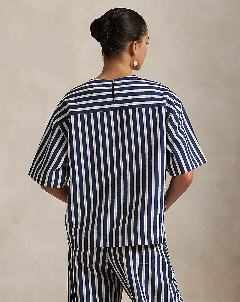 Striped Silk-Blend Short-Sleeve Top
