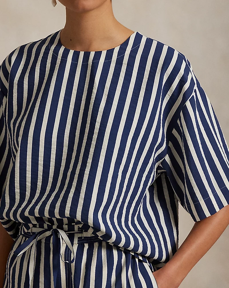 Striped Silk-Blend Short-Sleeve Top
