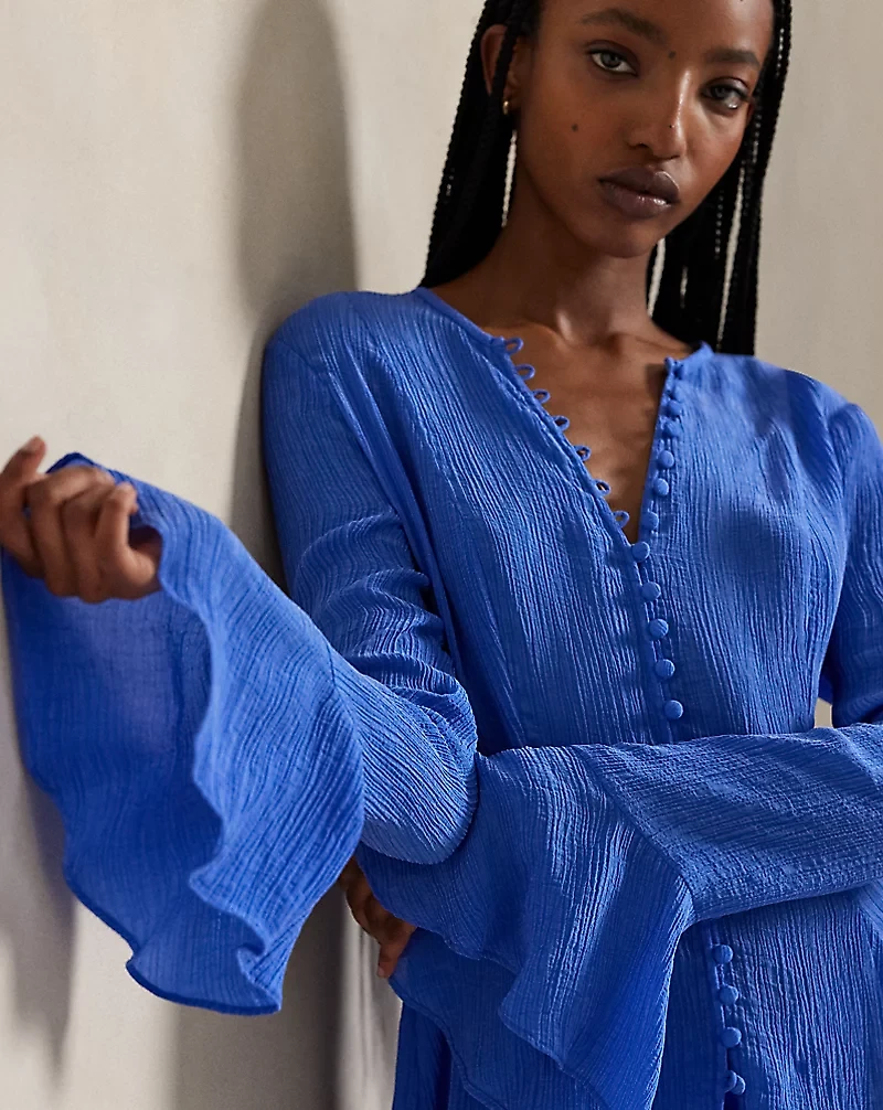 Crinkled Button-Front Top