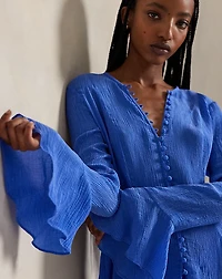 Crinkled Button-Front Top