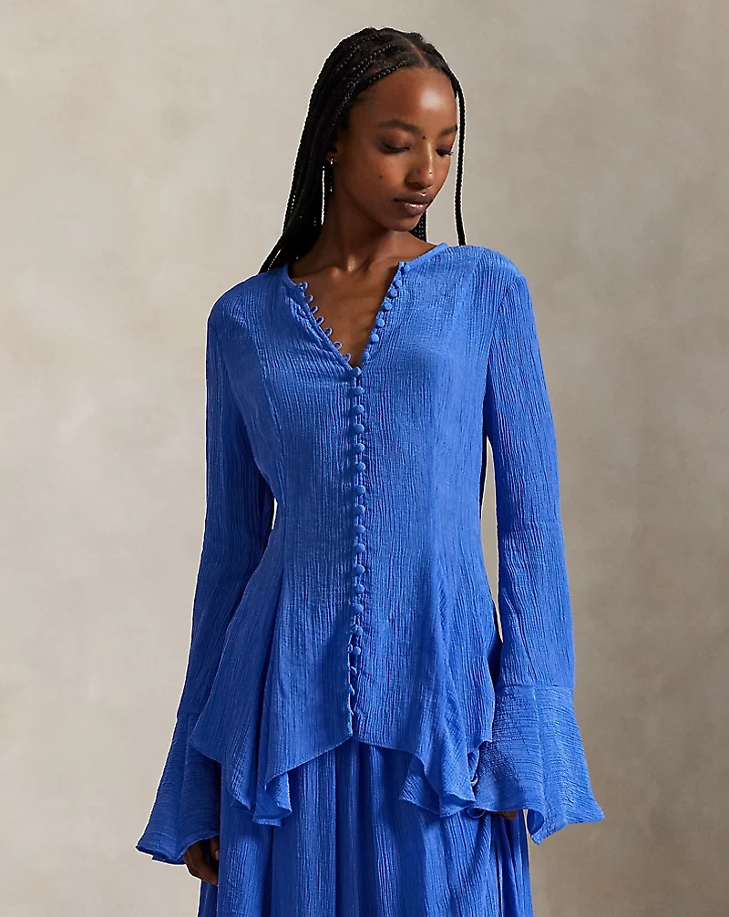 Crinkled Button-Front Top