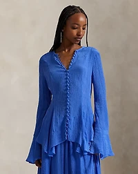 Crinkled Button-Front Top