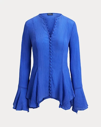 Crinkled Button-Front Top