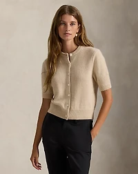 Cashmere Crewneck Short-Sleeve Cardigan