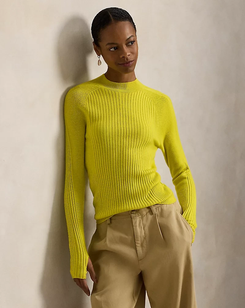 Rib-Knit Wool Mockneck Sweater
