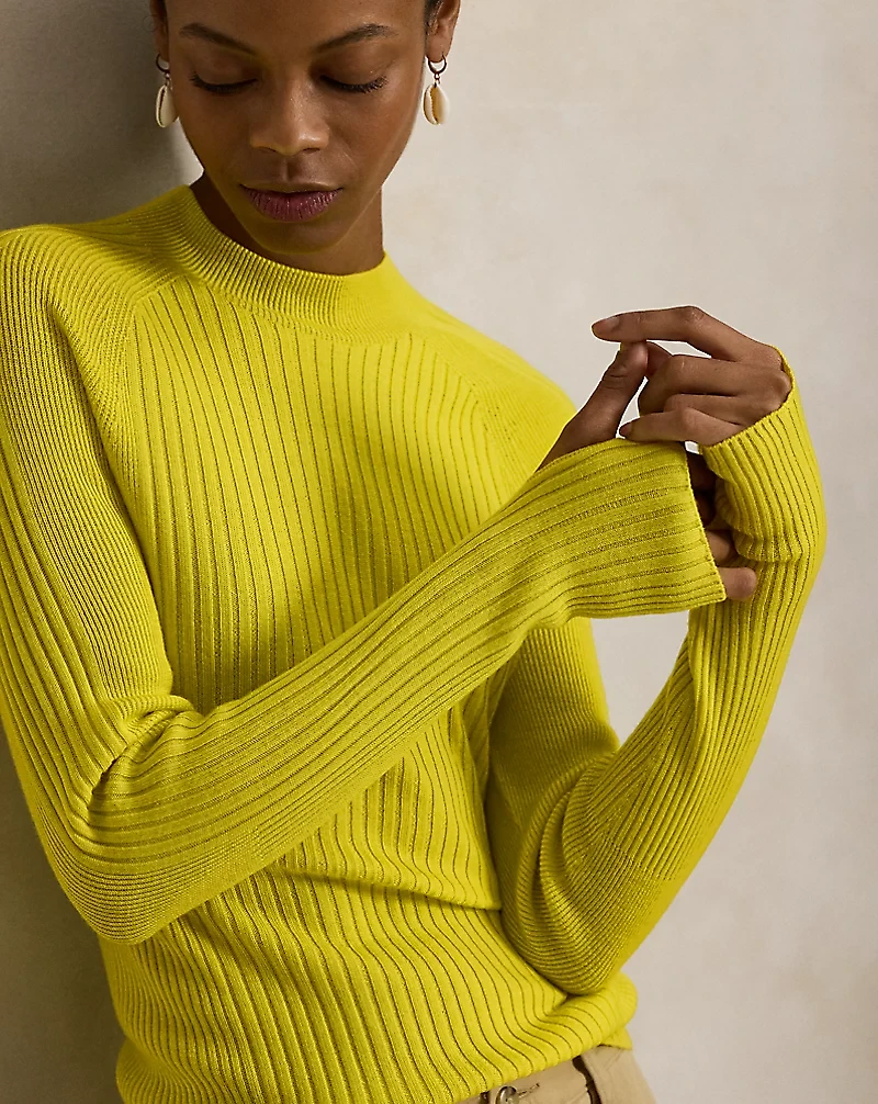 Rib-Knit Wool Mockneck Sweater