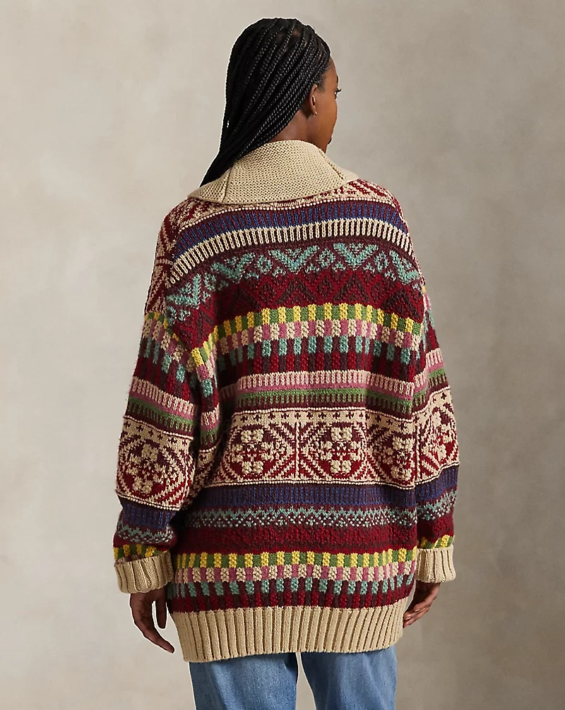 Geometric Shawl-Collar Zip Cardigan