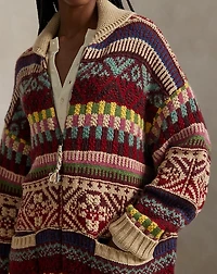 Geometric Shawl-Collar Zip Cardigan