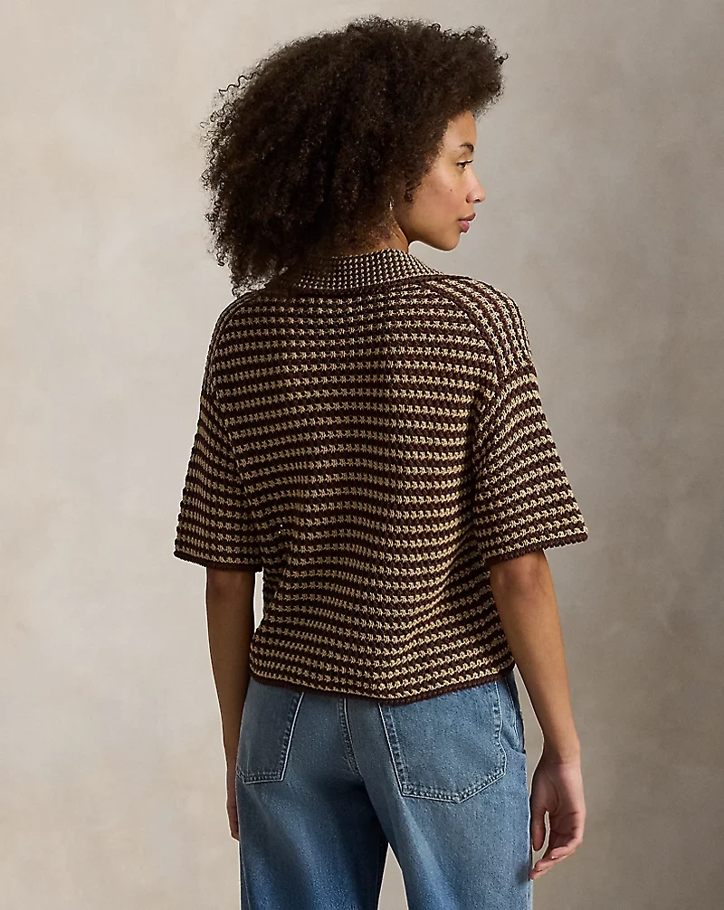 Striped Knit Cotton Polo Shirt