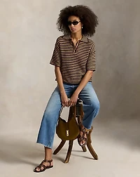 Striped Knit Cotton Polo Shirt