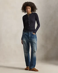 Ribbed Cotton Henley Shirt