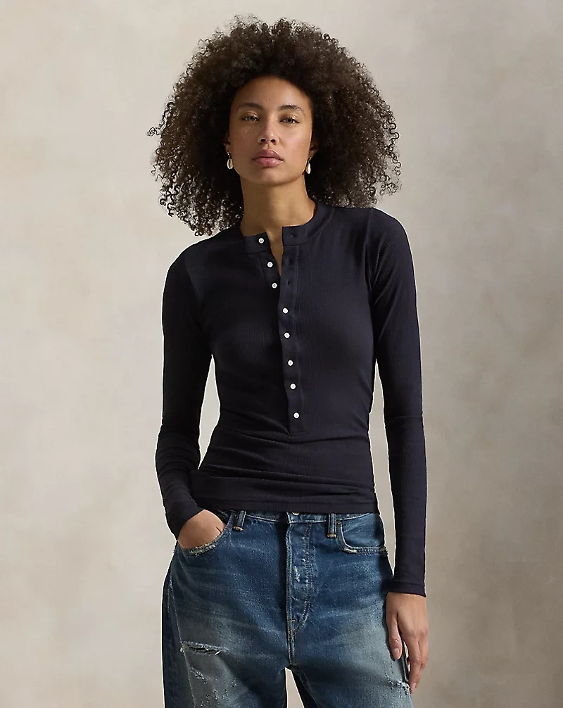 Ribbed Cotton Henley Shirt