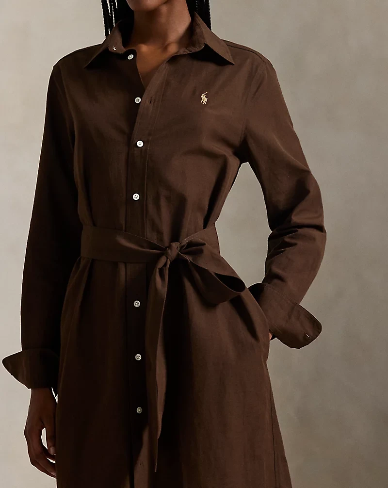 Cotton-Linen Belted Shirtdress