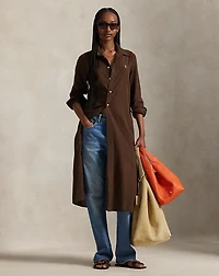 Cotton-Linen Belted Shirtdress