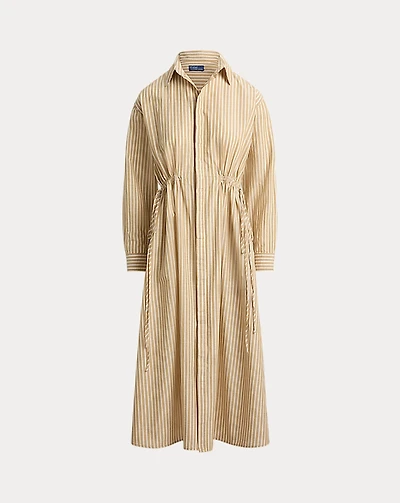 Striped Cotton-Linen Drawcord Shirtdress