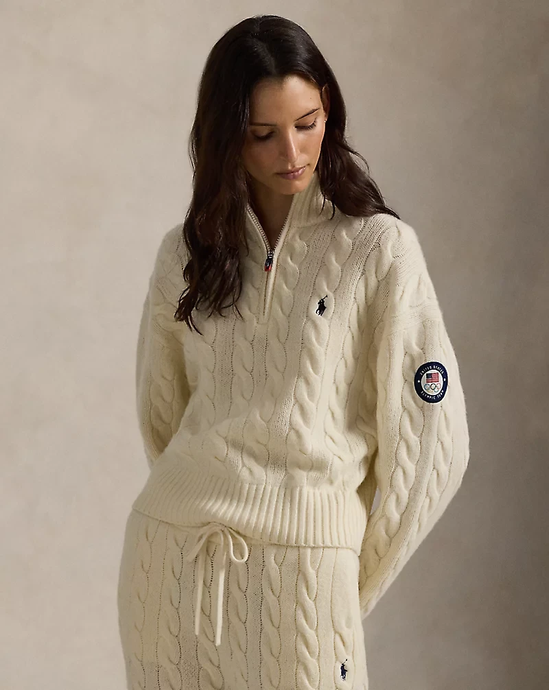 Team USA Cable Wool-Cashmere Half-Zip