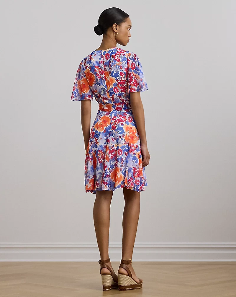 Floral Crinkle Georgette Surplice Dress