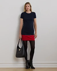 Two-Tone Button-Trim Crepe Shift Dress
