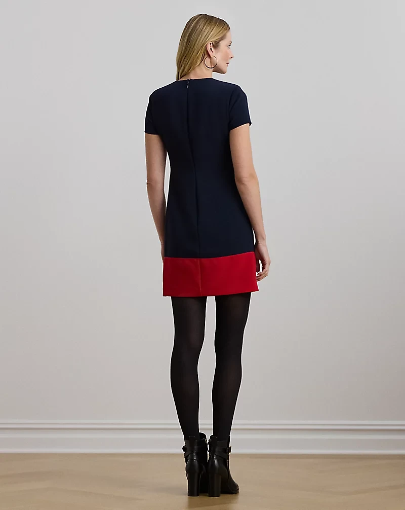 Two-Tone Button-Trim Crepe Shift Dress