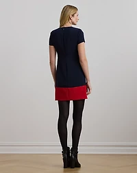 Two-Tone Button-Trim Crepe Shift Dress