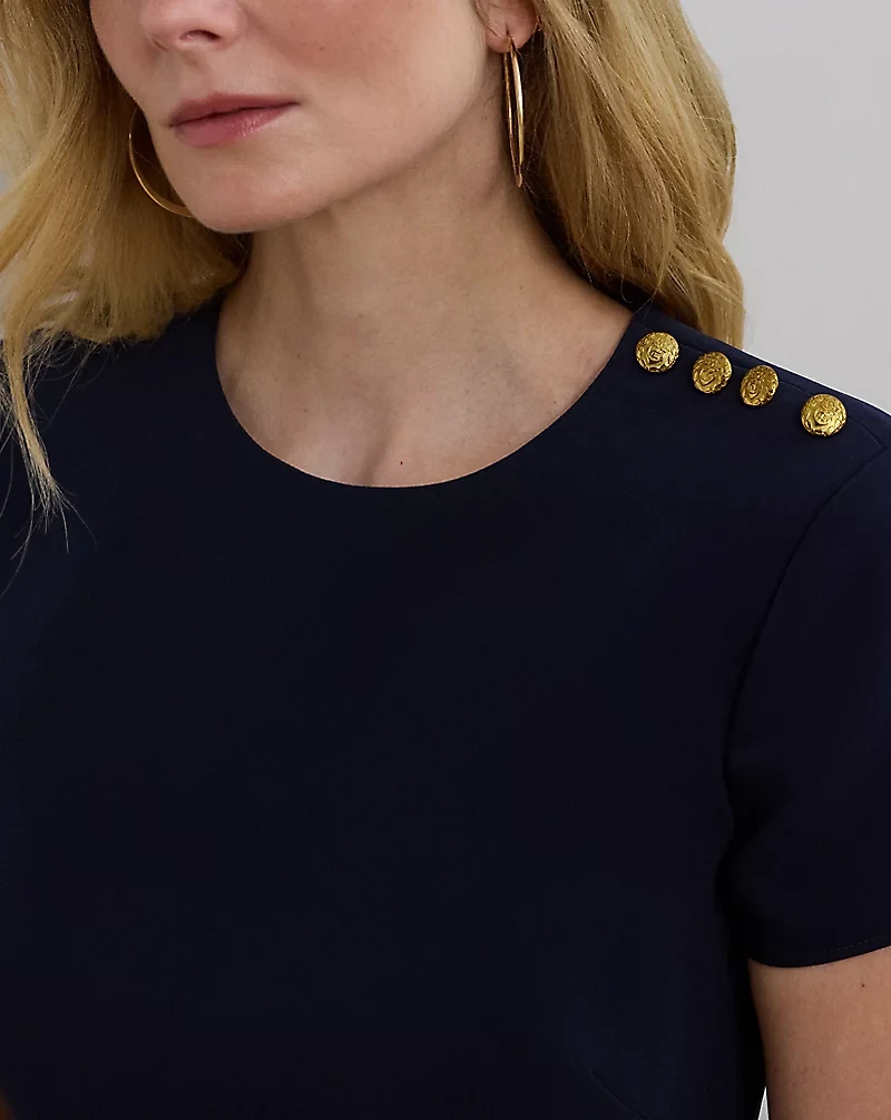 Two-Tone Button-Trim Crepe Shift Dress