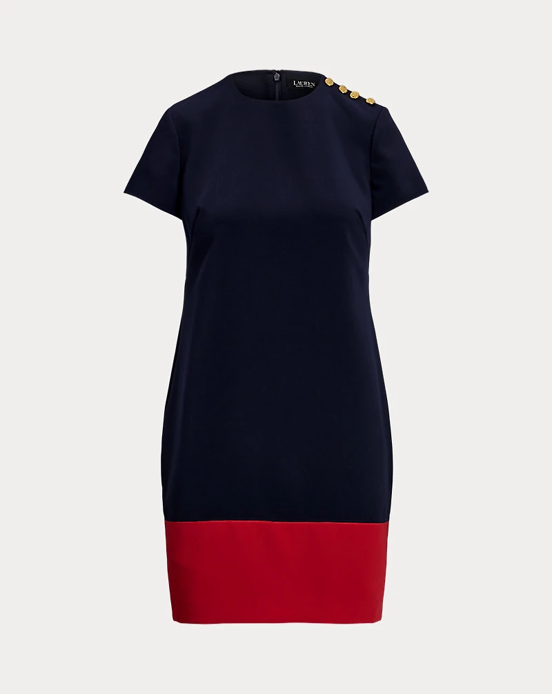 Two-Tone Button-Trim Crepe Shift Dress