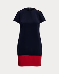 Two-Tone Button-Trim Crepe Shift Dress