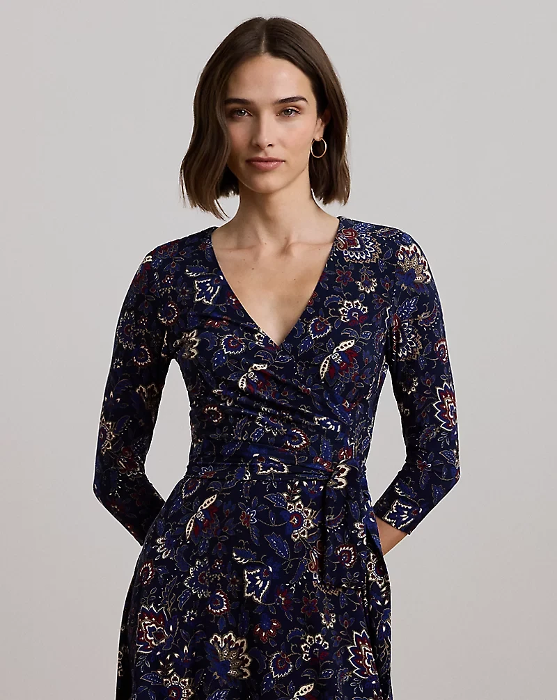 Floral Surplice Stretch Jersey Dress