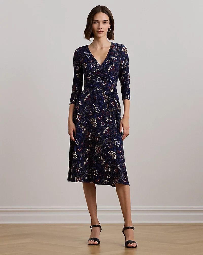 Floral Surplice Stretch Jersey Dress